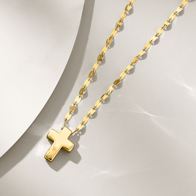 Italian 10kt Yellow Gold Puffed Cross Necklace image number 2