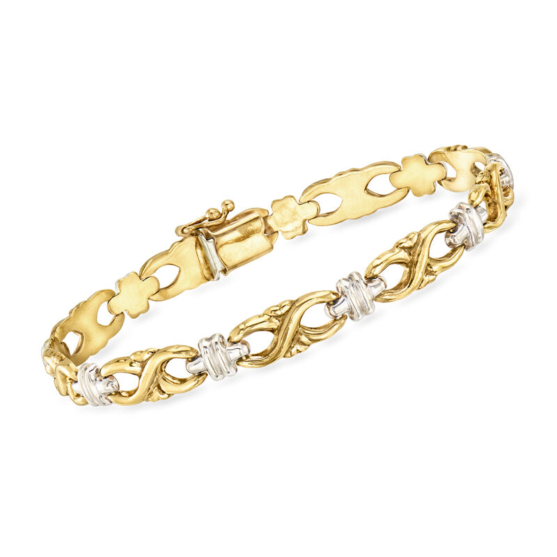 C. 1980 Vintage 14kt Two-Tone Gold Link Bracelet. 7" image number 0