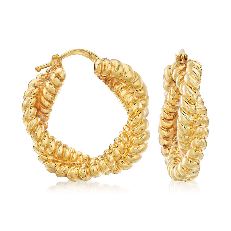 Italian 14kt Yellow Gold Twisted Hoop Earrings. 1&quot; image number 0