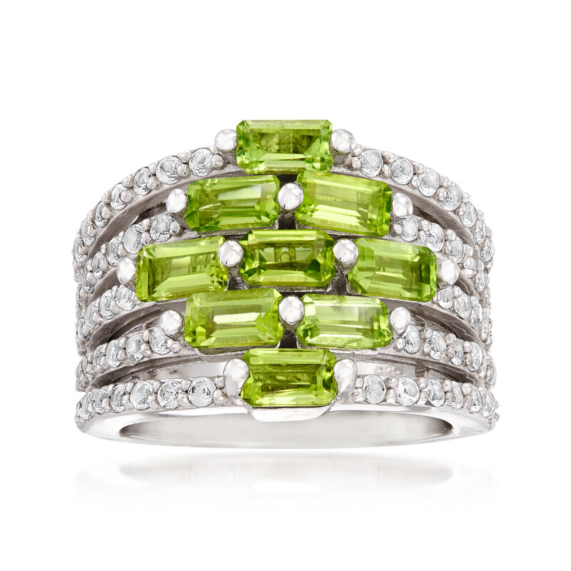 3.40 ct. t.w. Peridot and .60 ct. t.w. White Topaz Multi-Row Ring in Sterling Silver image number 0