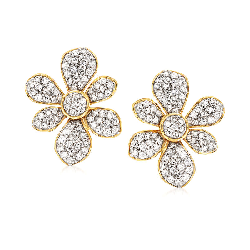 1.50 ct. t.w. Diamond Flower Earrings in 14kt Yellow Gold image number 0