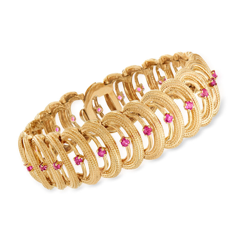 C. 1970 Vintage 2.40 ct. t.w. Ruby Link Bracelet in 14kt Yellow Gold. Size 6.75 image number 0