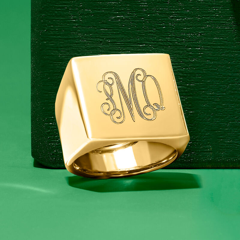 Italian 14kt Yellow Gold Personalized Square-Top Ring image number 5