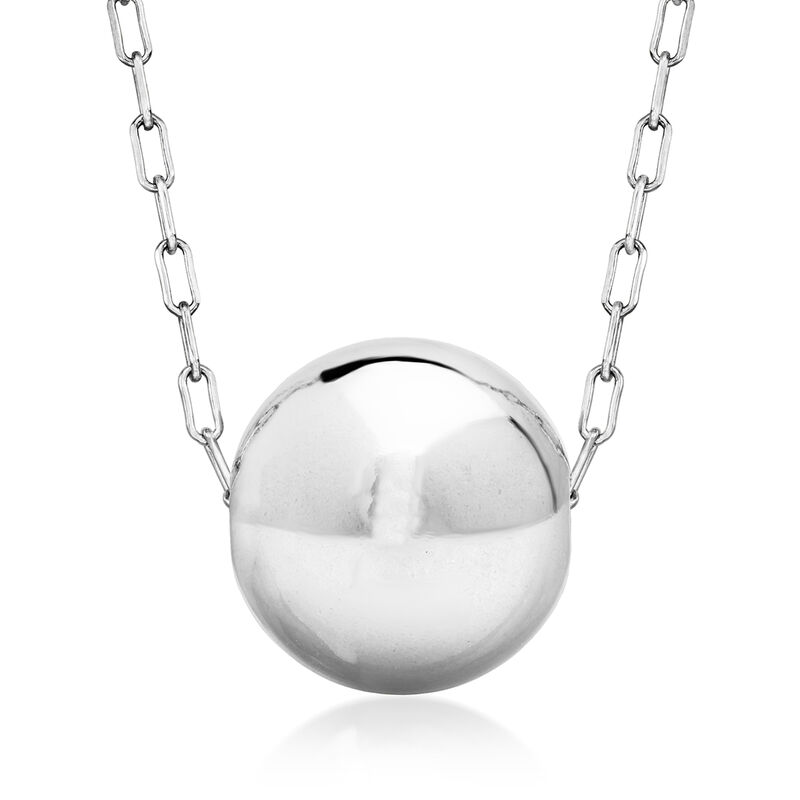 Italian Sterling Silver Bead Paper Clip Link Necklace. 18&quot; image number 1