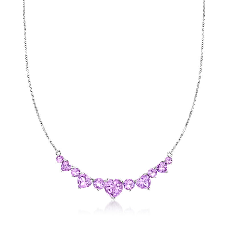 10.70 ct. t.w. Amethyst Hearts Necklace in Sterling Silver. 18&quot; image number 1