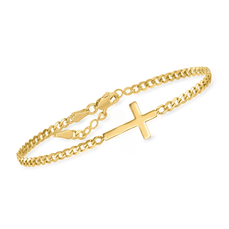 14kt Yellow Gold Curb-Link Cross Bracelet. 6.25&quot; image number 0