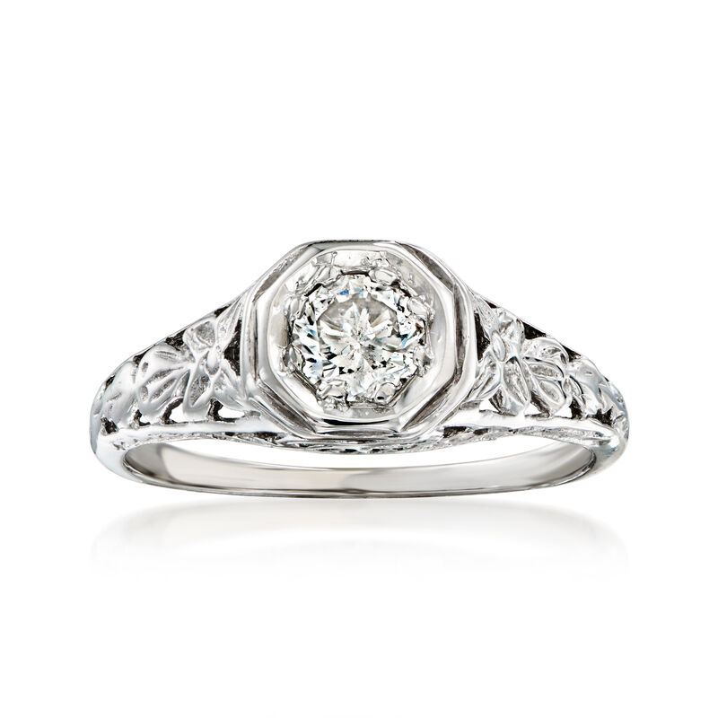 C. 1960 Vintage .45 Carat Diamond Filigree Ring in 14kt White Gold. Size 6.5 image number 0