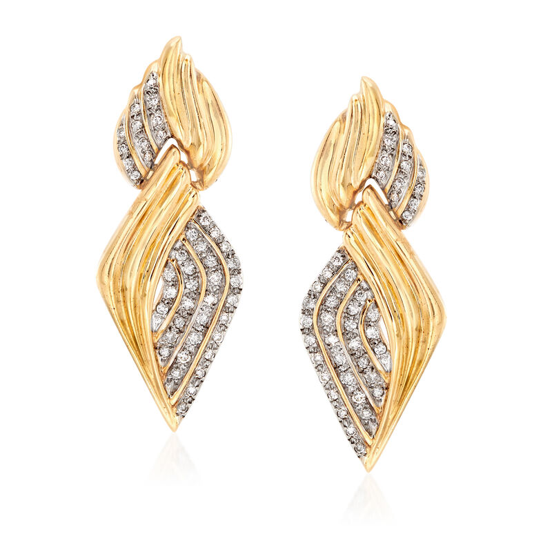 C. 1980 Vintage 1.35 ct. t.w. Diamond Curve Drop Earrings in 14kt Yellow Gold image number 0