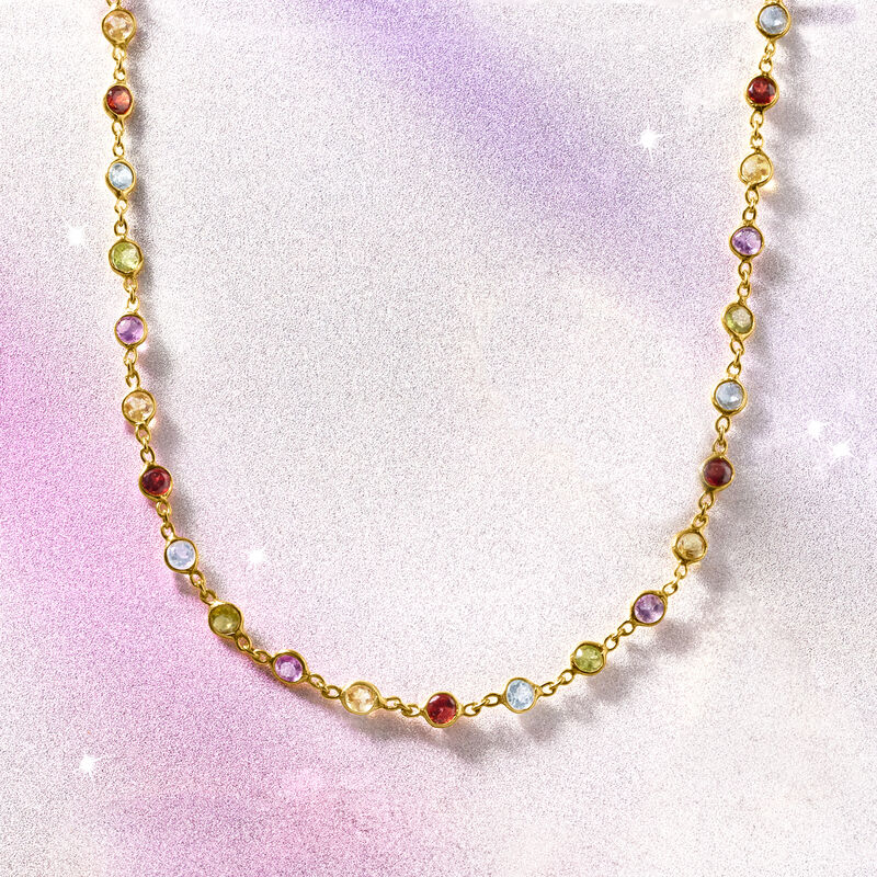 8.85 ct. t.w. Bezel-Set Multi-Gemstone Necklace in 18kt Gold Over Sterling image number 3