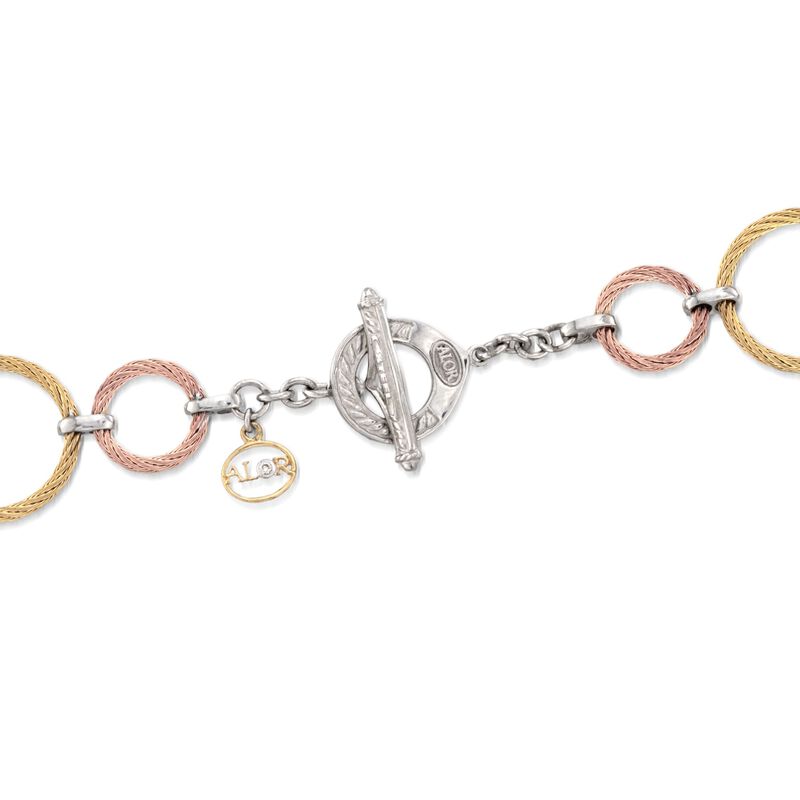 ALOR &quot;Noir&quot; Tri-Colored Cable-Link Necklace with 18kt Yellow Gold. 36&quot; image number 2