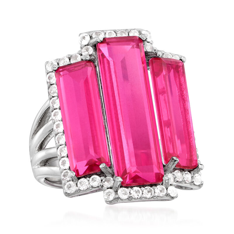 12.05 ct. t.w. Pink and White Topaz Ring in Sterling Silver image number 3