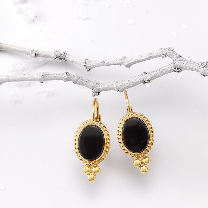Onyx Roped-Edge Drop Earrings in 14kt Yellow Gold image number 3