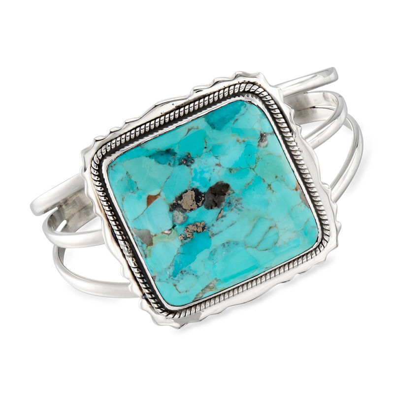 Turquoise Square Cuff Bracelet in Sterling Silver image number 0