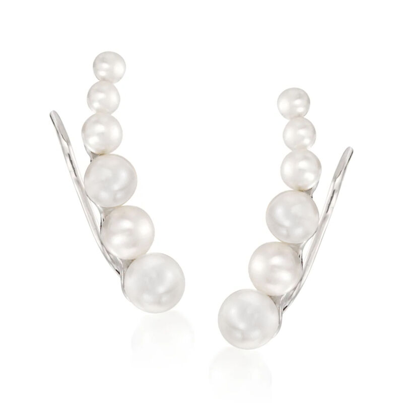 3-6mm Cultured Pearl Ear Climbers in Sterling Silver image number 0