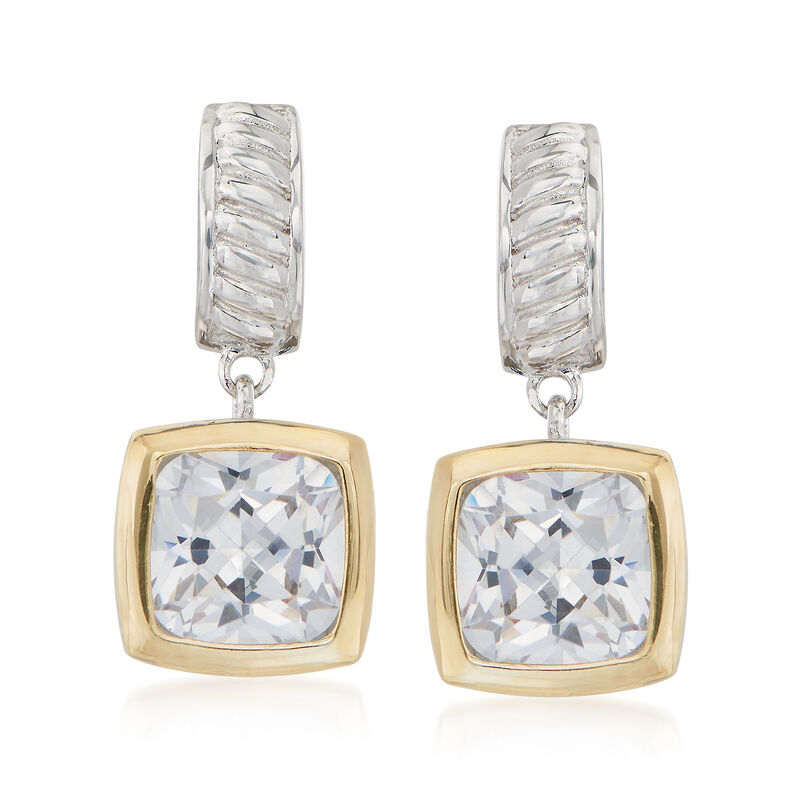 5.00 ct. t.w. Square Cushion-Cut CZ Drop Earrings in Sterling Silver and 14kt Gold  image number 0