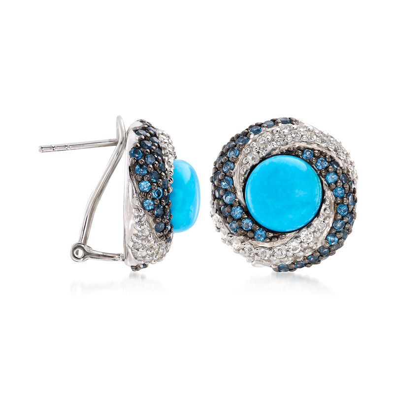 Stabilized Turquoise and 2.10 ct. t.w. White and Blue Topaz Earrings in Sterling Silver image number 2
