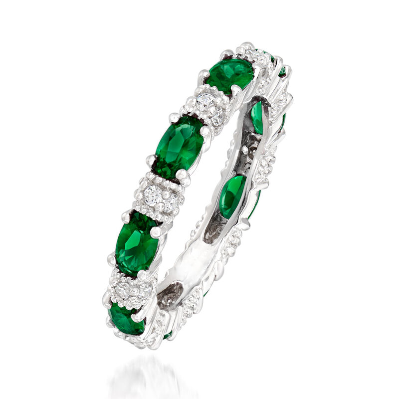 2.00 ct. t.w. Simulated Emerald and .30 ct. t.w. CZ Band in Sterling Silver image number 2