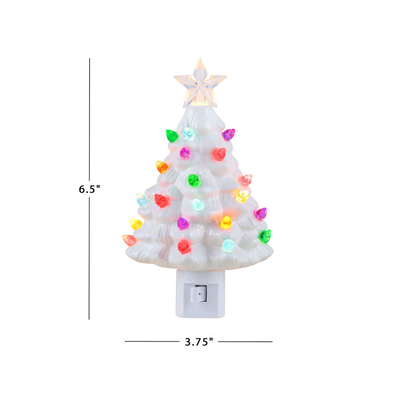 Mr. Christmas "Nostalgic" Set of 2 White Ceramic Christmas Tree Night Lights image number 1