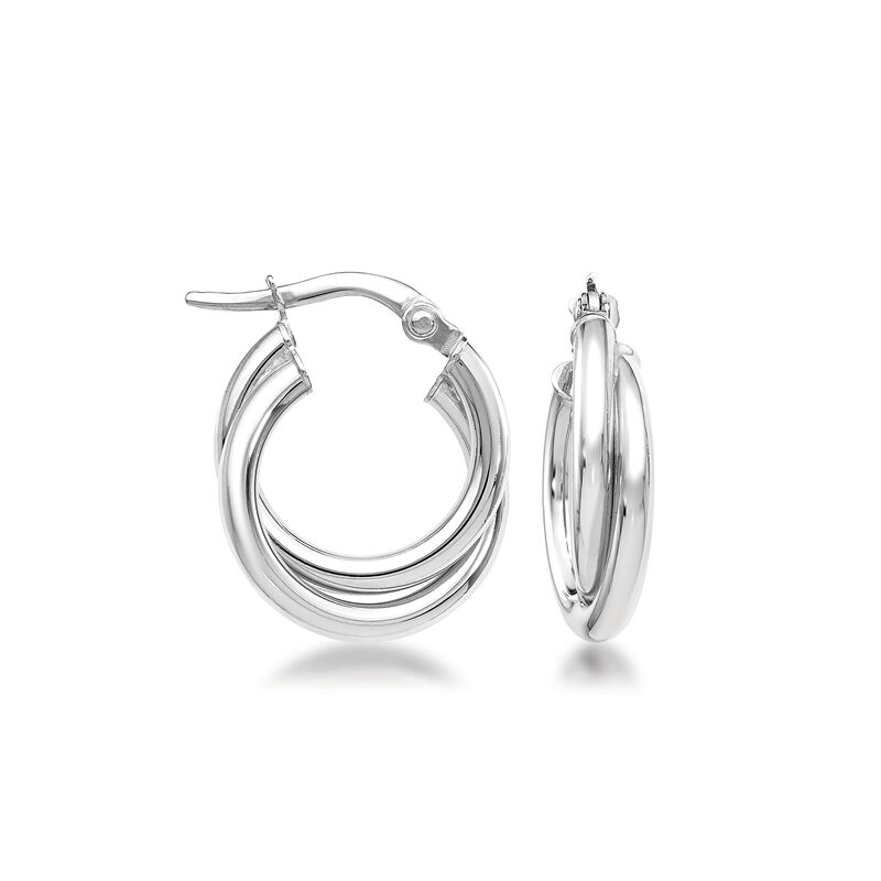 Italian 14kt White Gold Double Twisted Hoop Earrings. 5/8" image number 0