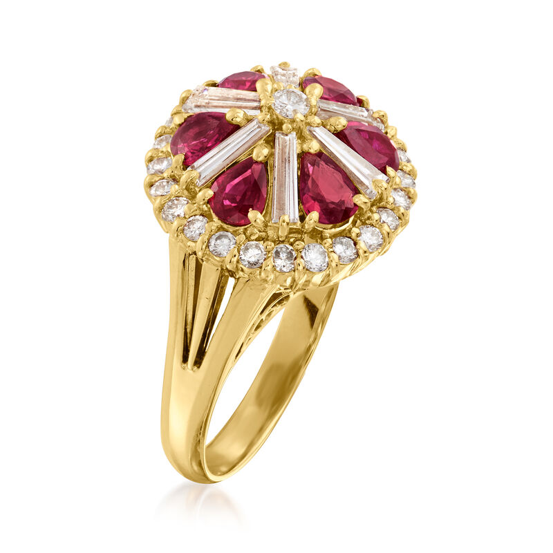 C. 1980 Vintage 1.51 ct. t.w. Ruby and 1.16 ct. t.w. Diamond Ring in 18kt Yellow Gold image number 2