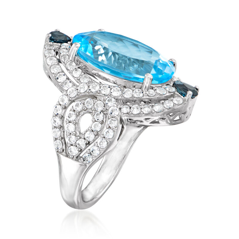 11.90 ct. t.w. Blue and White Topaz Ring in Sterling Silver image number 2