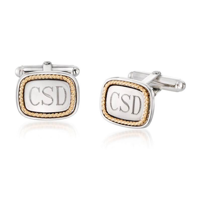 14kt Yellow Gold and Sterling Silver Personalized Cuff Links image number 0
