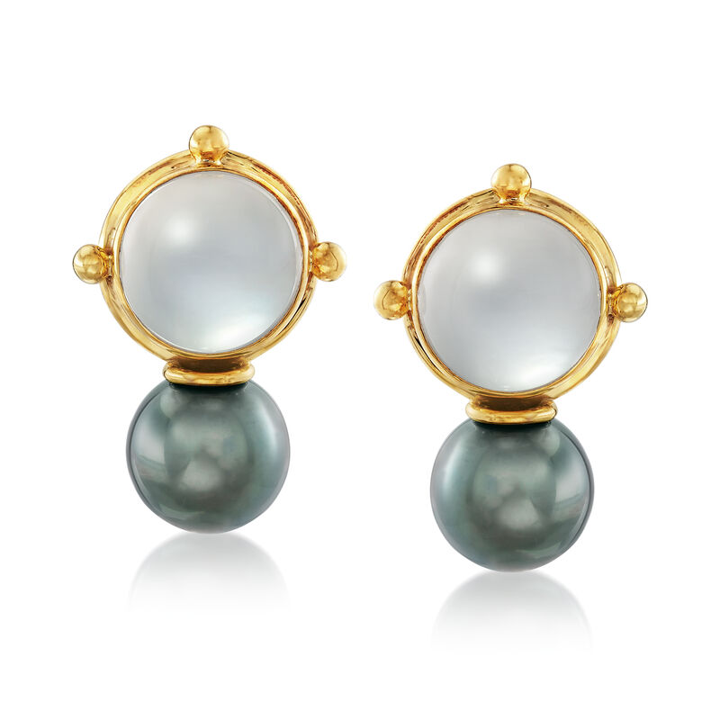 Mazza 10-11mm Cultured Tahitian Pearl and Mother-Of-Pearl Earrings with Quartz in 14kt Yellow Gold image number 0