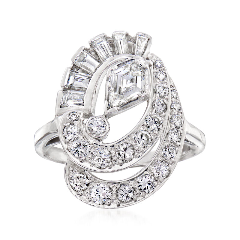 C. 1950 Vintage 1.75 ct. t.w. Diamond Swirl Cocktail Ring in Platinum image number 0