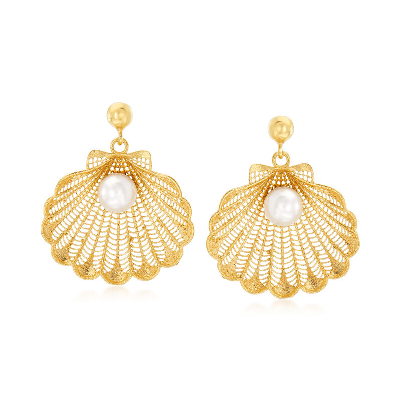Italian 6-6.5mm Cultured Pearl Seashell Drop Earrings in 18kt Gold Over Sterling Silver  image number 0