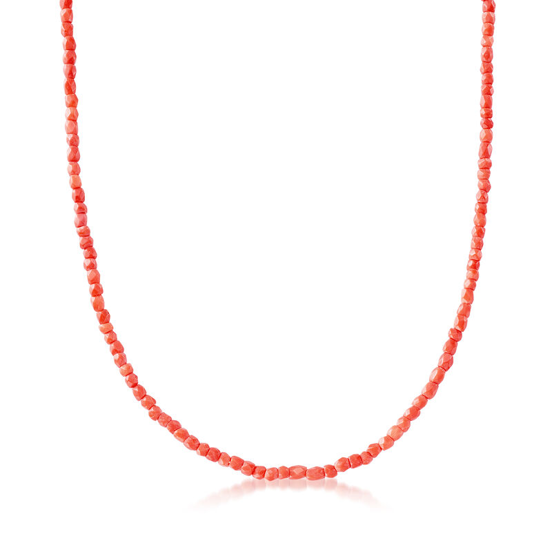 C. 1970 Vintage Coral Beaded Necklace in 14kt Yellow Gold. 22&quot; image number 1