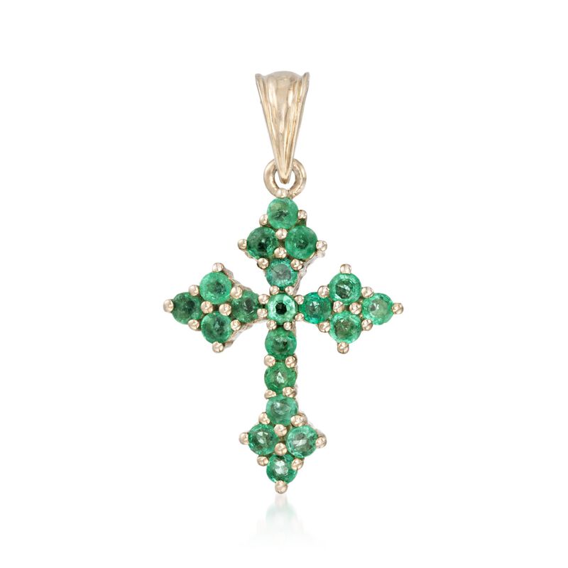 1.30 ct. t.w. Zambian Emerald Cross Pendant in 14kt Gold Over Sterling. Pendant image number 0