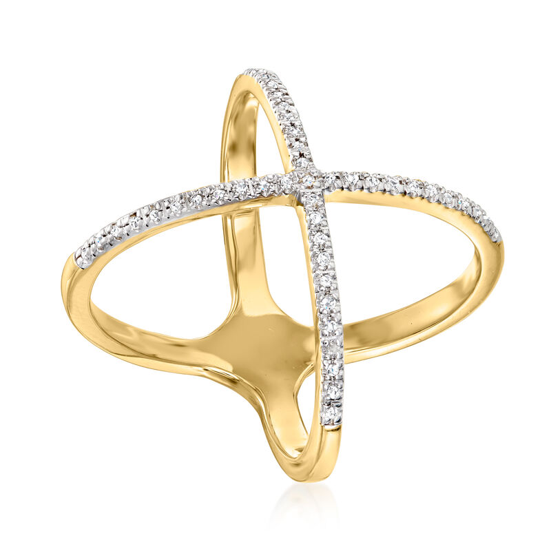 .14 ct. t.w. Diamond Crisscross Ring in 14kt Gold Over Sterling image number 2