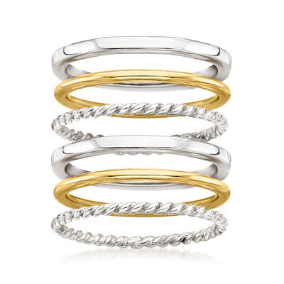 Two-Tone Sterling Silver Jewelry Set: Six Stackable Rings
