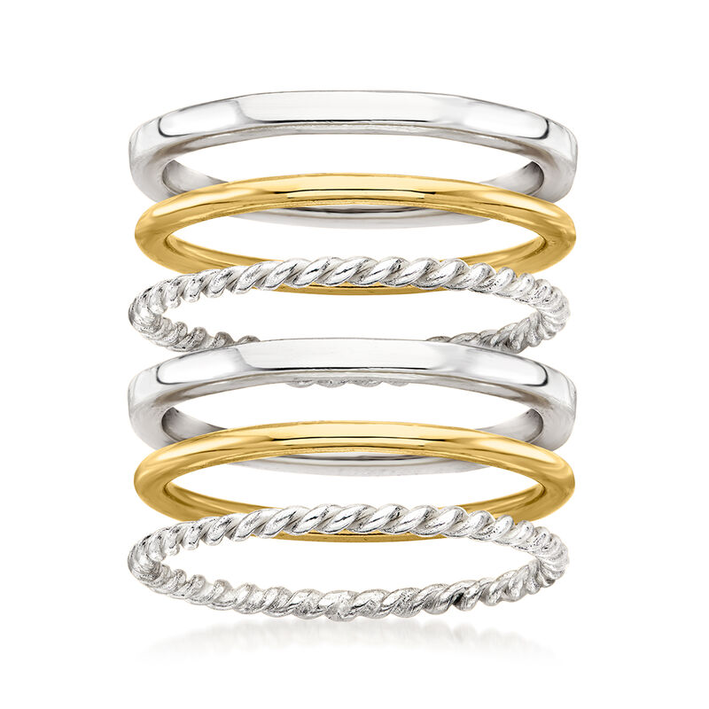 Two-Tone Sterling Silver Jewelry Set: Six Stackable Rings image number 0