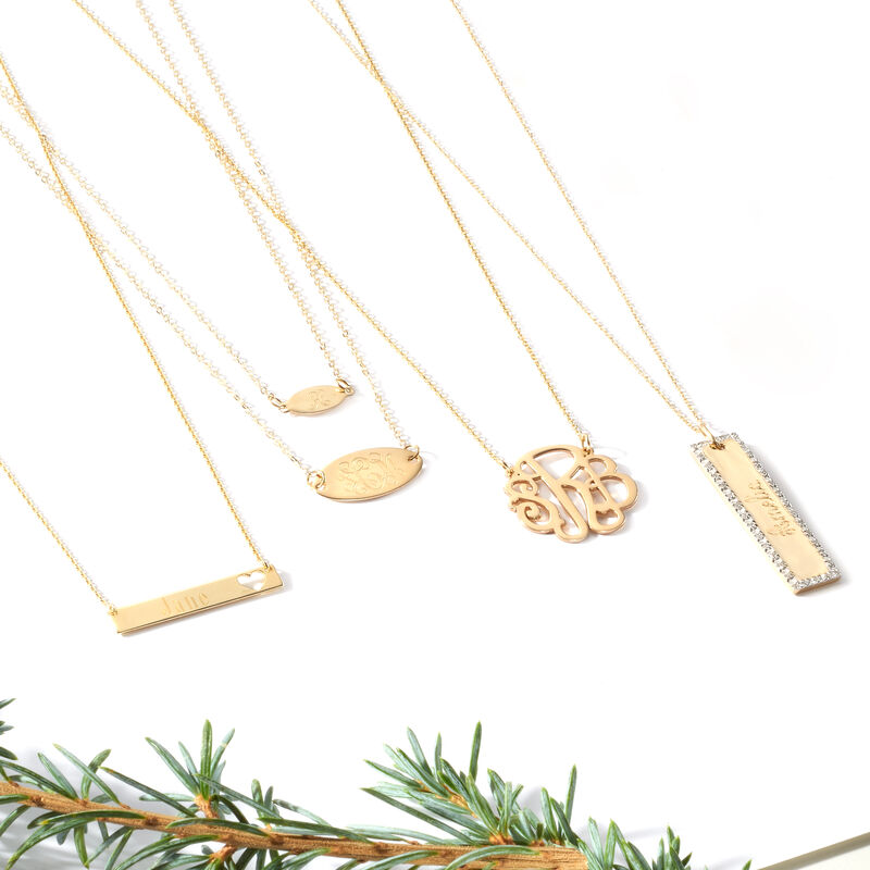 14kt Yellow Gold Name ID Bar Necklace with Cut-Out Heart image number 2