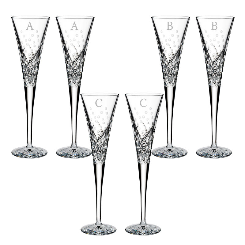 Waterford Crystal &quot;Wishes Happy Celebrations&quot; Set of 2 Block Initial Toasting Flutes from Italy image number 0