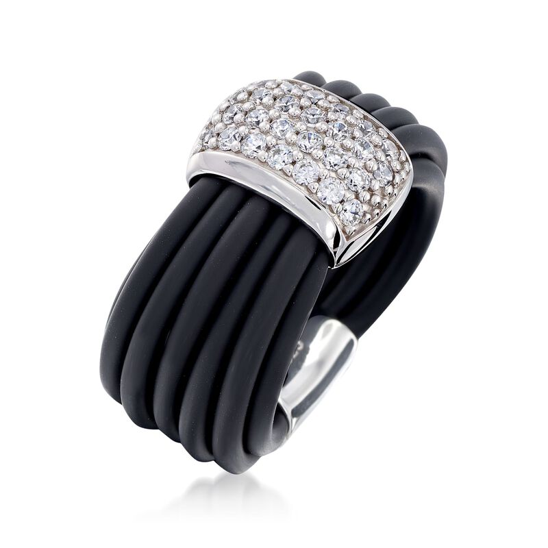 Belle Etoile &quot;Adagio&quot; .70 ct. t.w. CZ and Black Rubber Ring in Sterling Silver image number 2