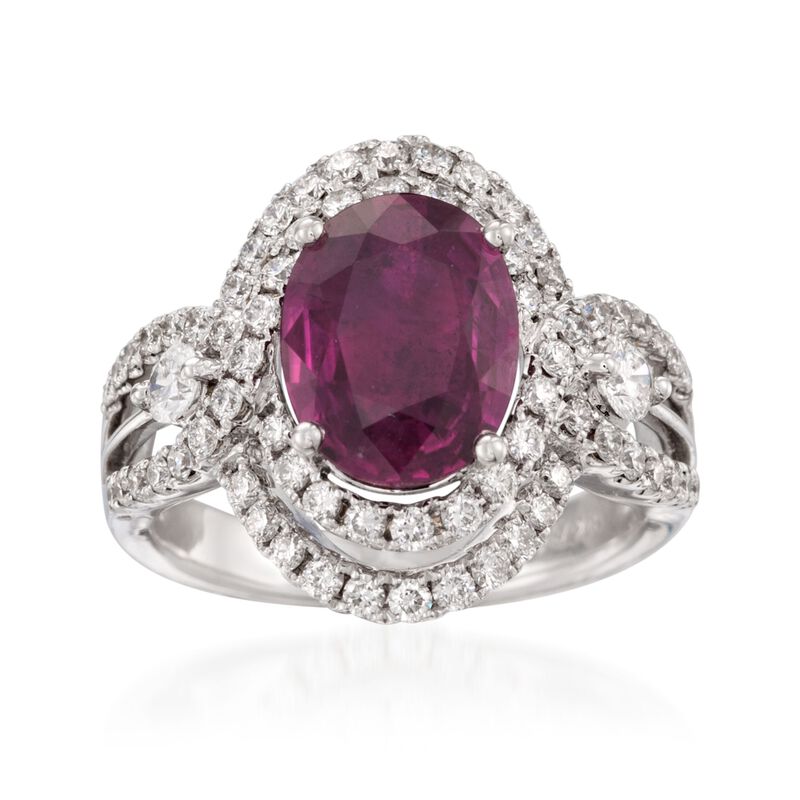 2.60 Carat Ruby and .90 ct. t.w. Diamond Ring in 18kt White Gold image number 0