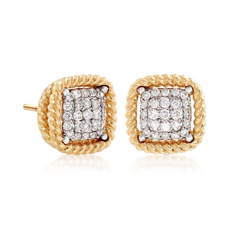 Roberto Coin &quot;Barocco&quot; .30 ct. t.w. Diamond Square Earrings in 18kt Yellow Gold image number 2