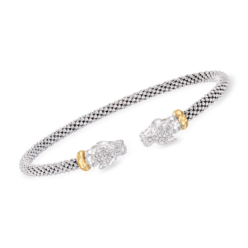 Phillip Gavriel &quot;Popcorn&quot; .15 ct. t.w. Diamond Panther Head Cuff Bracelet in Sterling Silver and 18kt Yellow Gold. 7&quot; image number 0