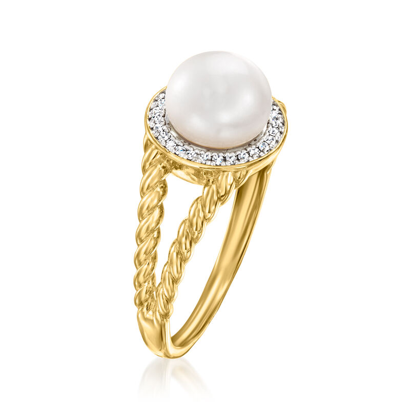 7.5-8mm Cultured Pearl Ring with Diamonds in 18kt Gold Over Sterling image number 2
