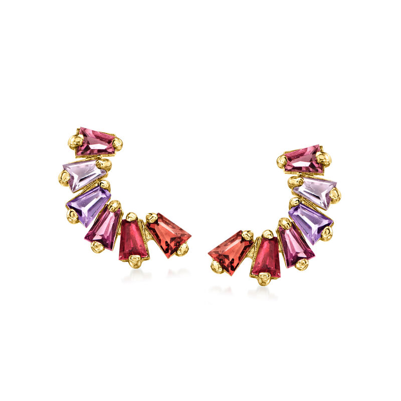 1.30 ct. t.w. Multi-Gemstone Curved Stud Earrings in 14kt Yellow Gold image number 0