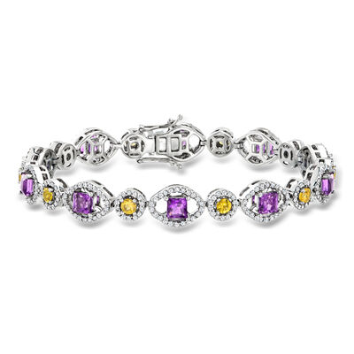 C. 1990 Vintage 4.65 ct. t.w. Multi-Gemstone and 1.75 ct. t.w. Diamond Link Bracelet in 14kt White Gold