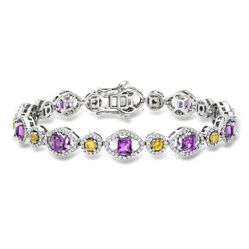 C. 1990 Vintage 4.65 ct. t.w. Multi-Gemstone and 1.75 ct. t.w. Diamond Link Bracelet in 14kt White Gold. 7" image number 0