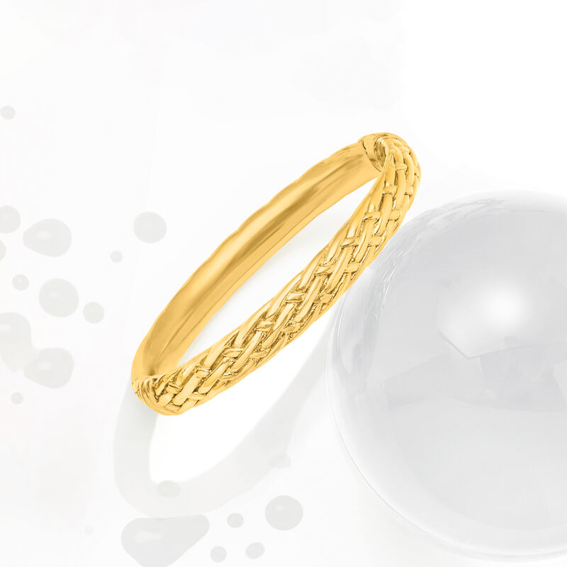 18kt Gold Over Sterling Basketweave Bangle Bracelet. 7.5&quot; image number 2