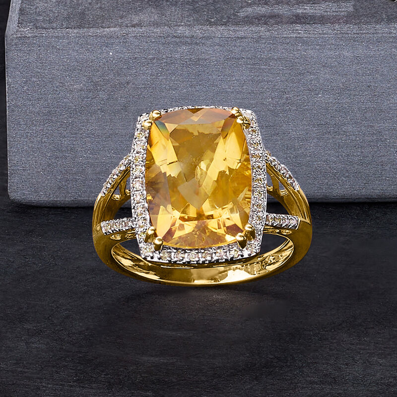 5.00 Carat Citrine and .30 ct. t.w. Champagne Diamond Ring in 14kt Yellow Gold image number 4