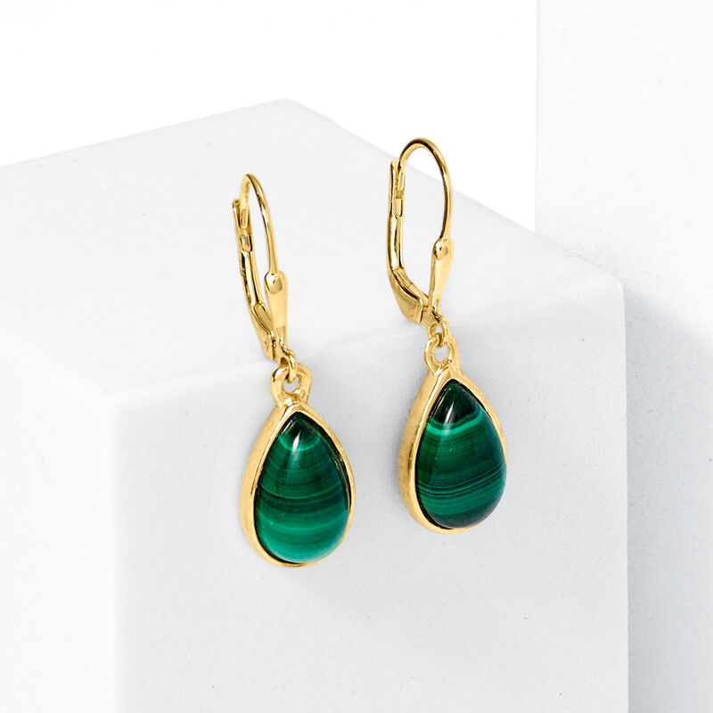 Malachite Drop Earrings in 18kt Gold Over Sterling image number 2