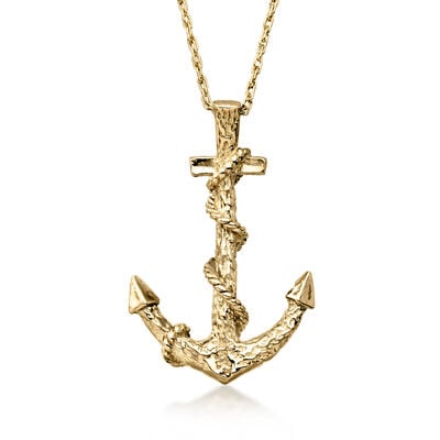 C. 1980 Vintage 14kt Yellow Gold Anchor Pendant Necklace