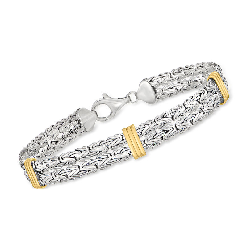 Two-Tone Sterling Silver Byzantine Bar Bracelet image number 0