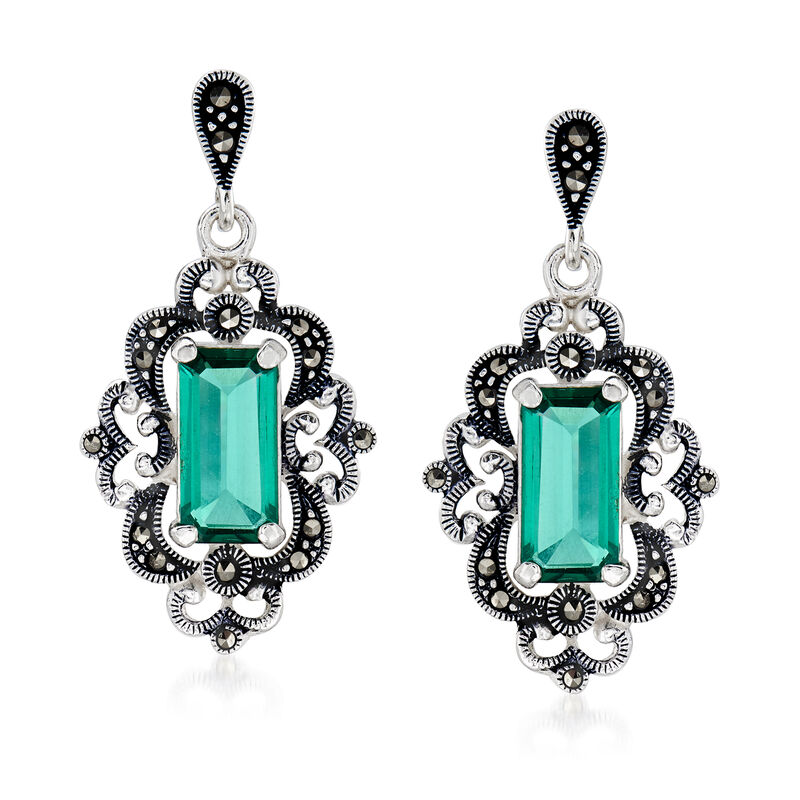 4.50 ct. t.w. Siberian Green Quartz and Swarovski Marcasite Drop Earrings in Sterling Silver image number 0